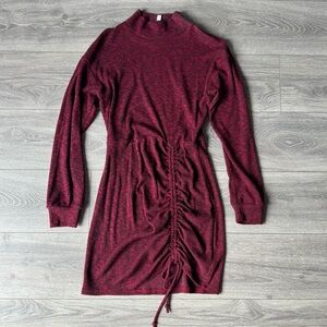 Womens Xhilaration Mock Turtleneck Cinched Bottom Sweater Mini Dress Burgundy M